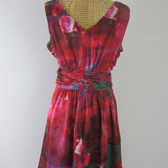 Banana Republic Womens 6 Red Green Blue Floral Empire Waist Silk Dress Small - Picture 10 of 12
